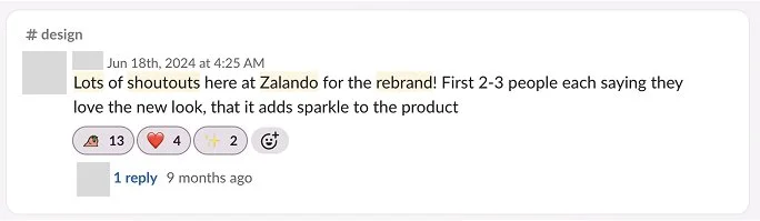 Customer praise on Slack